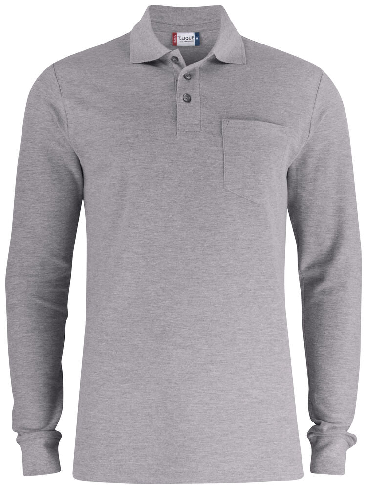 Basic Polo Pocket L/S Grey Melange